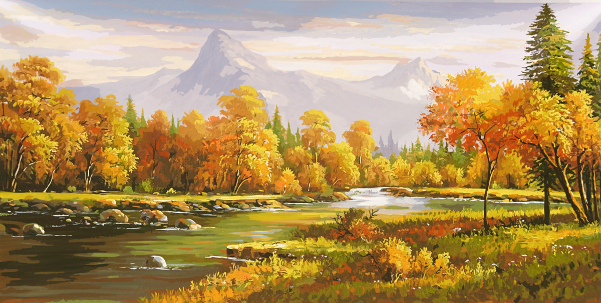 数字油画diy 自然美景风景自己创意动手手绘装饰画 金秋 深秋山涧