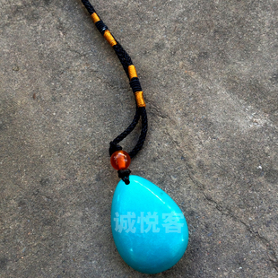 原创正品 纯天然蓝绿松石吊坠 女 民族风链子 时尚水滴项链毛衣链