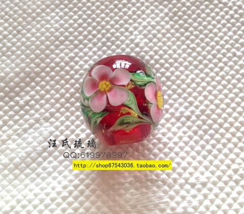 精品大红色金箔花珠琉璃珠日式琉璃日韩风格珠手镯手链女DIY散珠