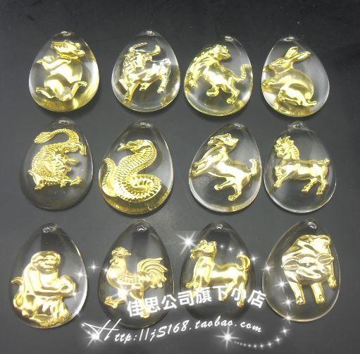 【水晶镶金吊坠】水晶12生肖吊坠地摊货跑江湖热卖产品金吊坠
