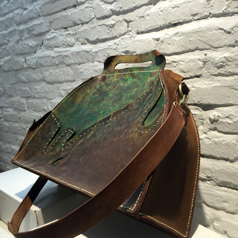 【瓷】 新品2！ 杜鹃FU 设计师包包 文艺手工定做牛皮单肩斜跨包