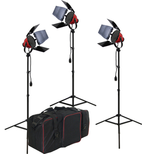 800W红头灯 柔光灯采访灯摄像灯 三灯套装送摄影包