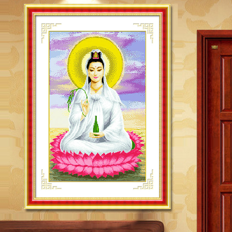 新款十字绣坐莲观音菩萨佛祖中堂画大幅客厅十字绣画印花系列竖版