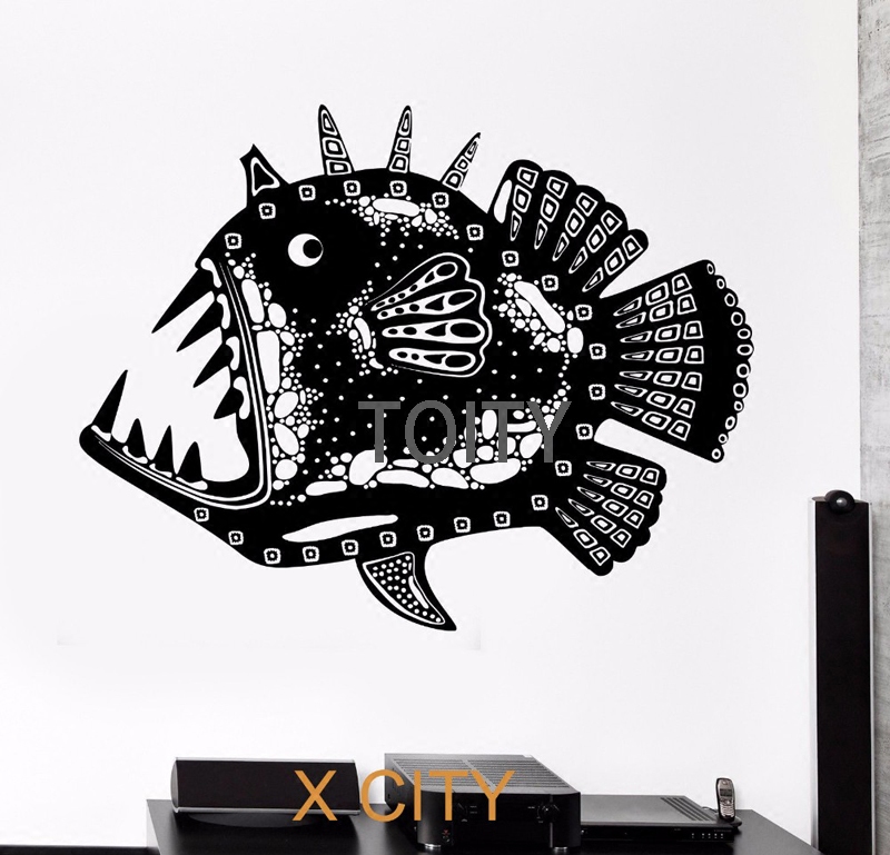 食人鱼贴画热带恐怖鱼贴纸 piranha fish 玻璃贴