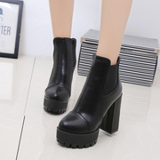New high heel women boots in Europe and America in autumn and winter thick waterproof short boots with elastic band, Martin boots side zipper ankle boots