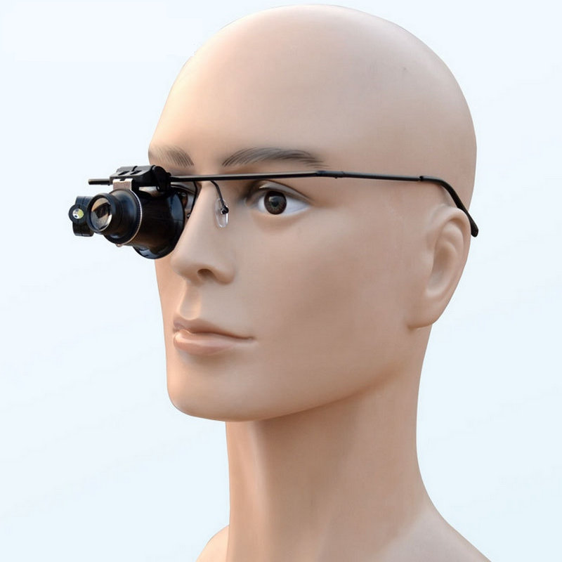 头戴单眼镜式20倍放大镜验钞钟表电子维修带LED灯高倍扩大镜包邮