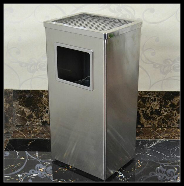 电梯厅垃圾桶拉丝不锈钢侧投方形带烟灰网筛酒店写字楼定制