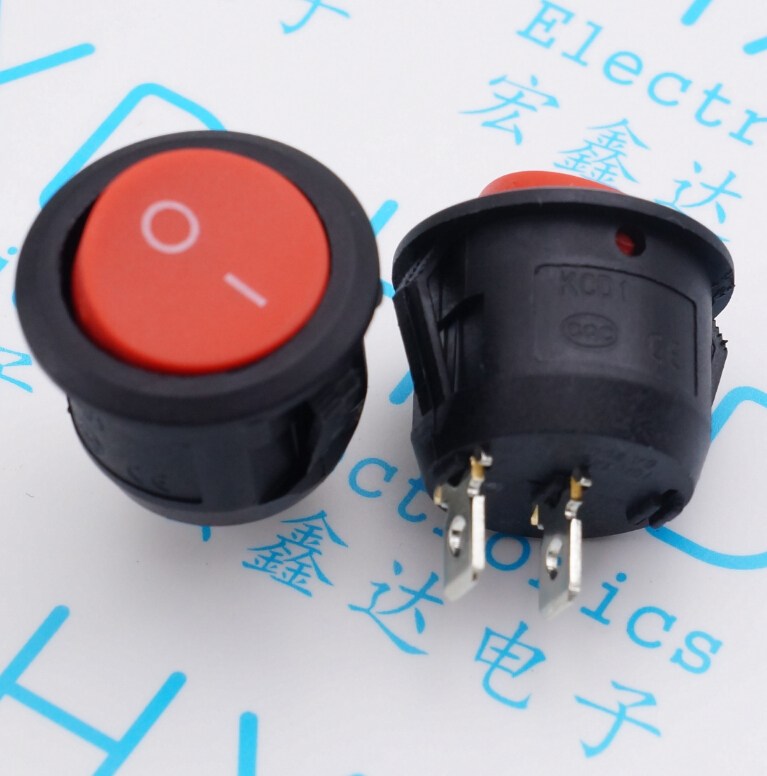 圆型红色按钮 2脚 6A 250V 开孔20mm 船型开关 圆形开关