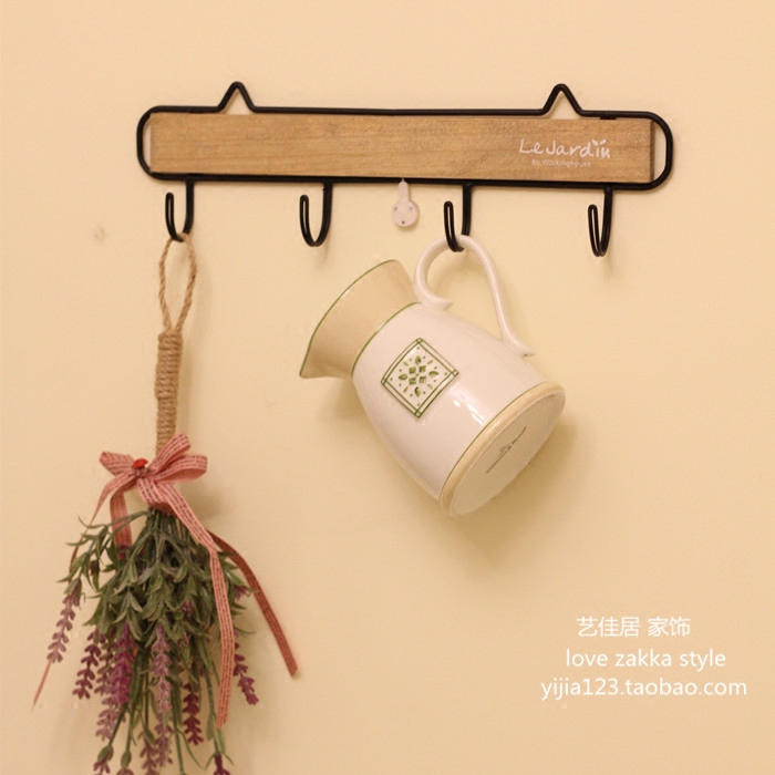 艺佳居zakka原木做旧衣服帽子复古4连挂钩 壁挂装饰拍摄 摄影道具