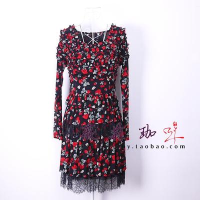 清！薇莉珈姿*尔 春秋款 时尚花色弹力网纱长袖连衣裙 二款