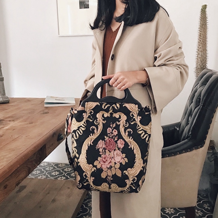 末日女友手作 复古巴洛克宫廷感木把手提包玫瑰提花斜挎包多用|ruв категории Сумки, Г - жа сумки - от Buy2taobao.com для оказания профессиональной услуги покупки агента Taobao