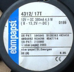 原装德国PAPST 4312/17T 12VDC 360MA 4.6W 120*120*32MM轴流风扇