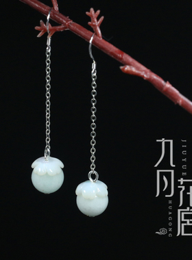 圆脸耳环女显瘦百搭古装白玉复古