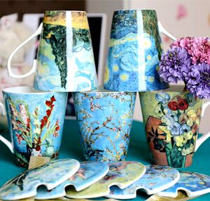 梵高名画出口创意优质骨瓷杯子大V杯马克杯盖杯水杯奶杯咖啡杯