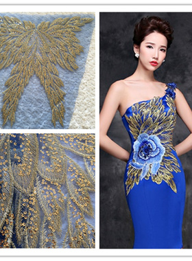 SASKIA金线亮片花朵刺绣布贴网纱绣花补丁洞旗袍衣服装饰辅料手缝