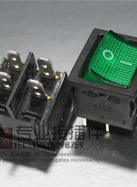 上开 上海永星船型开关KCD5-21N绿色带灯4脚2档 6A 220V 电源开关