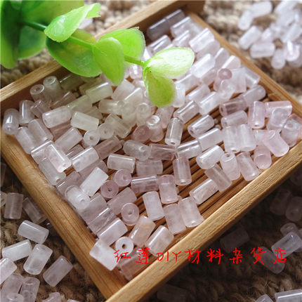天然巴西粉晶 芙蓉石圆柱石头吊坠DIY饰品配件4X6MM发簪步摇材料