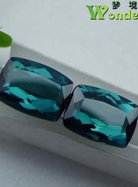 天然精品蓝色碧玺电气石彩色宝石长方形珠宝首饰耳环钉勾主配裸石