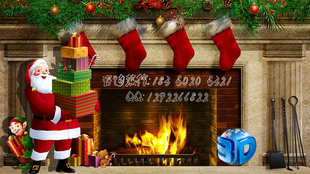 3D墙画 火炉 地贴 定制设计 3D艺术馆 圣诞老人系列 源文件 3D画