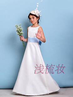 包邮新款儿童长款黑白色礼服生日公主裙舞台主持钢琴表演秋季乐团