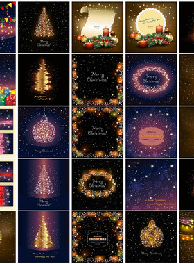 矢量设计素材 25张星光彩灯风格圣诞节贺卡模板 EPS格式