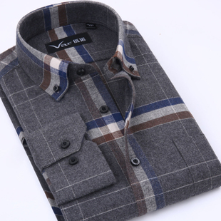 var高质纯棉厚款 长袖 衬衫 大格子磨毛中年休闲寸衣佤诺 法兰绒男士