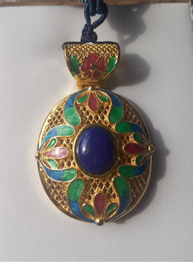 掐丝珐琅镶嵌吊坠女纯银青金石