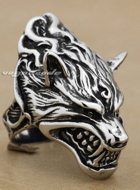 复古时尚霸气狼头男戒指朋克风潮