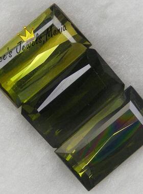 D8爱丽丝珠宝店碧玺巴西彩宝绿色方形镶嵌戒面裸石3颗一组超值现