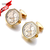 时尚 衬衫 机械机芯袖 送礼盒新款 扣盖玻璃品位男士 法式 专用袖 扣饰品