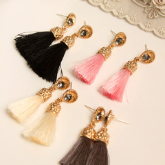 Shanzi hand Posey Mi Yaliang drill retro sweet tassel earrings 925 fungus nail pierced ear ear clip-free fake