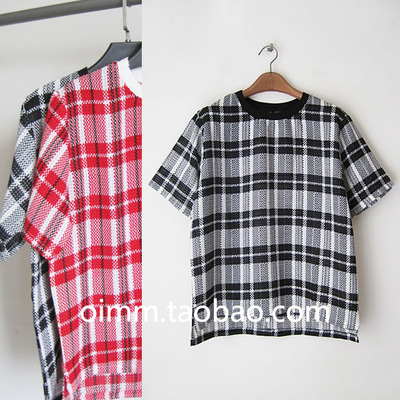 [第二件半价] T恤女韩版dx2fashion格子大版短袖t舒适休闲女士