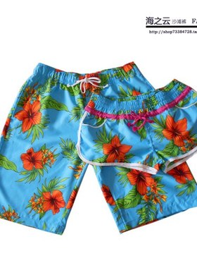 ROXY绣花桃皮绒速干沙滩裤舒适情侣短裤男女款大码海边度假泳裤