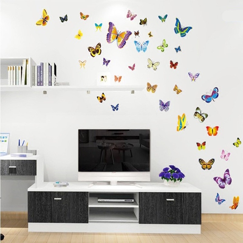 50只蝴蝶组合墙贴纸房间卧室客厅背景墙贴纸装饰可移除墙贴画图片