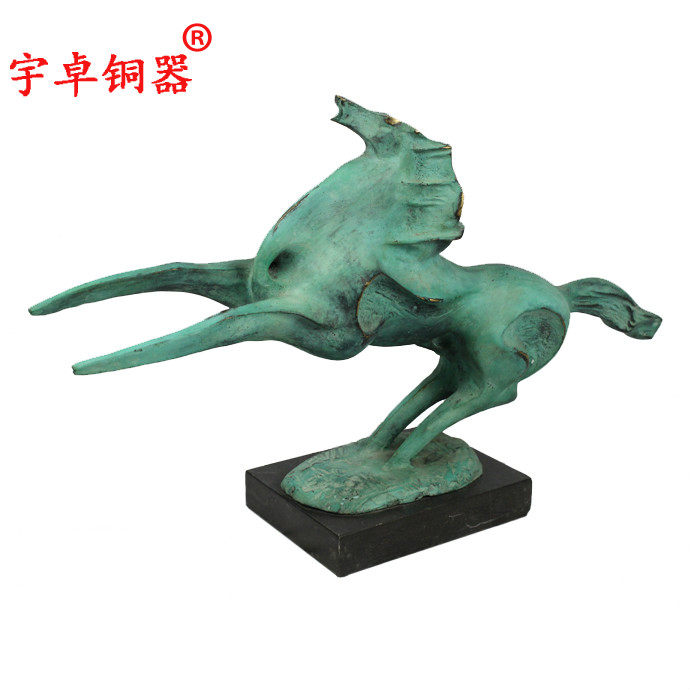 宇卓铜器 纯铜马 黄铜马 带大理石底座抽象马 工艺品桌面摆件