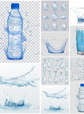 A3598矢量水滴水珠飞溅矿泉水瓶杯子图案广告背景插画 AI设计素材