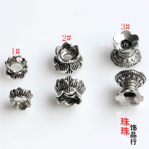 DIY银饰配件925纯银泰银双面花托立体镂空六叶莲花托手链项链配珠