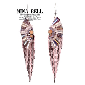 新款 韩版大牌气质串珠水晶 夸张耳环 耳坠 长款流苏 耳饰品