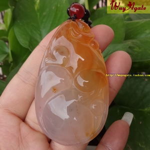 马料纯天然原色无烧冰彩黄玉髓玛瑙吊坠女款毛衣链貔貅福禄寿复古