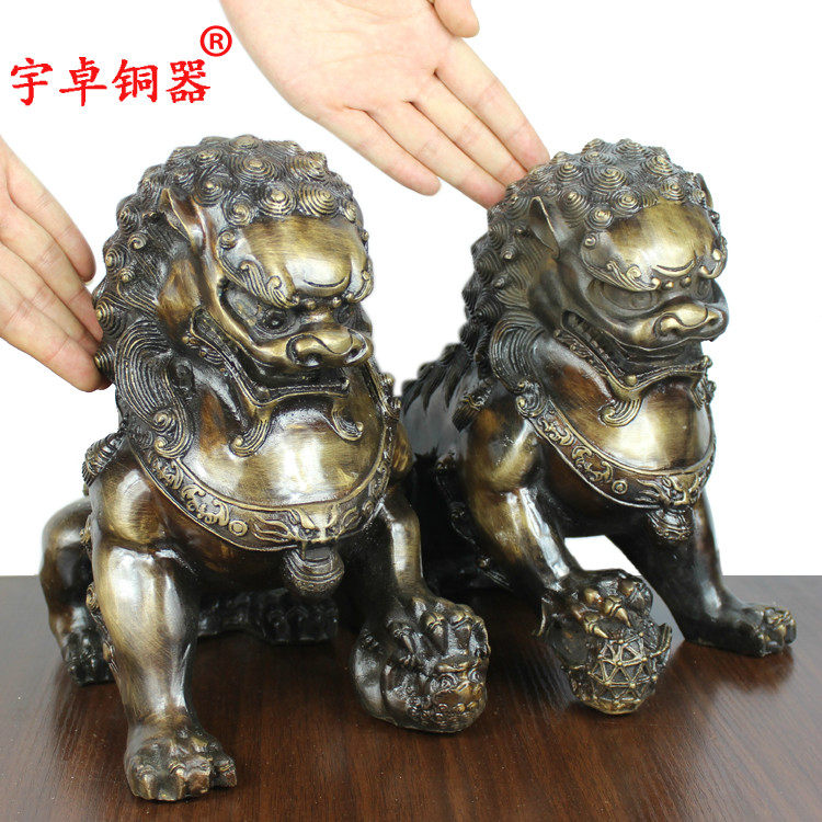 宇卓铜器 纯铜狮子黄铜狮子踩球铜狮子踩小狮子铜狮工艺品摆件