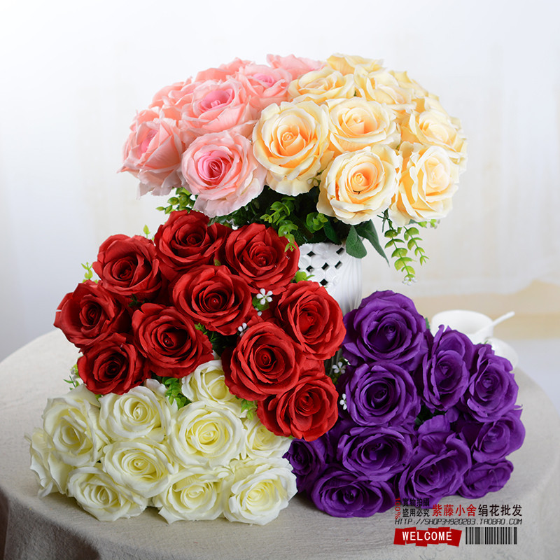 10头情人玫瑰花束 仿真花婚庆把束玫瑰绢花客厅装饰花