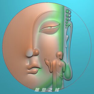 精雕图 灰度图 浮雕图 电脑雕刻图 JDP文件 玉雕半佛面倚佛
