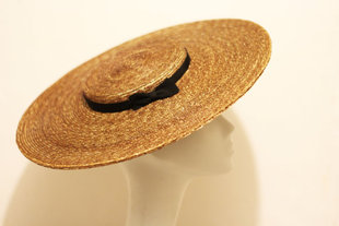 英国代购 手作嬉皮黑色丝带蝴蝶结天然草编复古宽檐船工草帽 Hat㊣