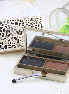 正品聪明一猫clever cat豹纹闪耀立体双色眉粉 防水易上色不脱妆