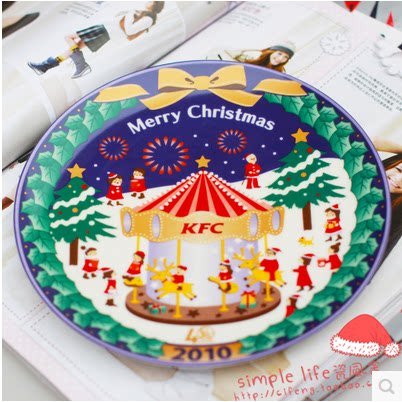 2010欧式出口外贸原单kfc定制圣诞节彩绘陶瓷器盘子碟子餐具