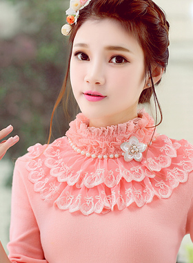 2026甜美春装新款加厚针织蕾丝花边扣钻修身打底衫毛衣套头女装潮