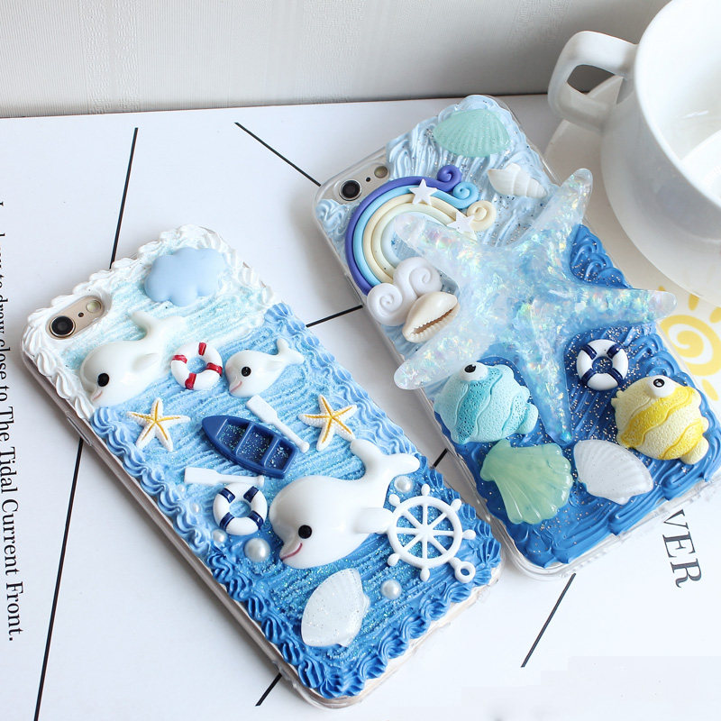 iphone7创意奶油壳小米6蓝色海洋海星海豚R9splus手工奶油硅胶壳|ruв категории Цифровые аксессуары, аксессуары для мобильных телефонов, телефон защитный кожух/оболочка - от Buy2taobao.com для оказания профессиональной услуги покупки агента Taobao