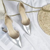 2019 mới với 5 cm bạc cao gót nhọn nhỏ mịn với bên mèo trống với giày đơn Baotou sandal nữ - Sandal giày sandal nữ đi học cấp 2