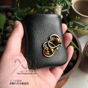 XU手工定制 虎眼石牛皮打火机套 适用于zippo小盔甲尺寸4件包邮