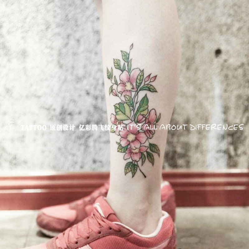 亿彩腾飞花腿纹身贴防水女持久花朵腿部纹身贴女个性纹身贴防水女